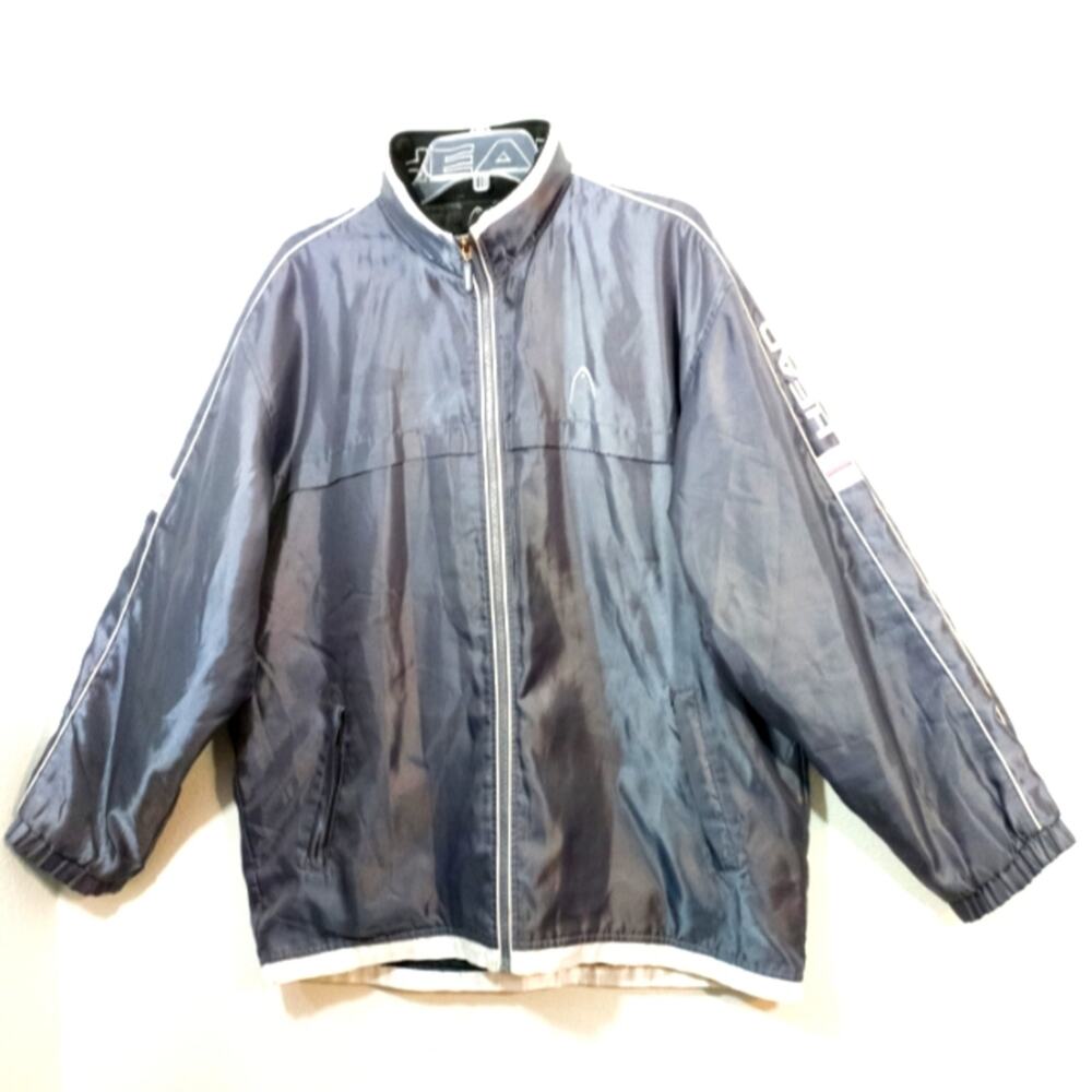 Head silver zip front jacket quilted lining XXL vintage Y2K